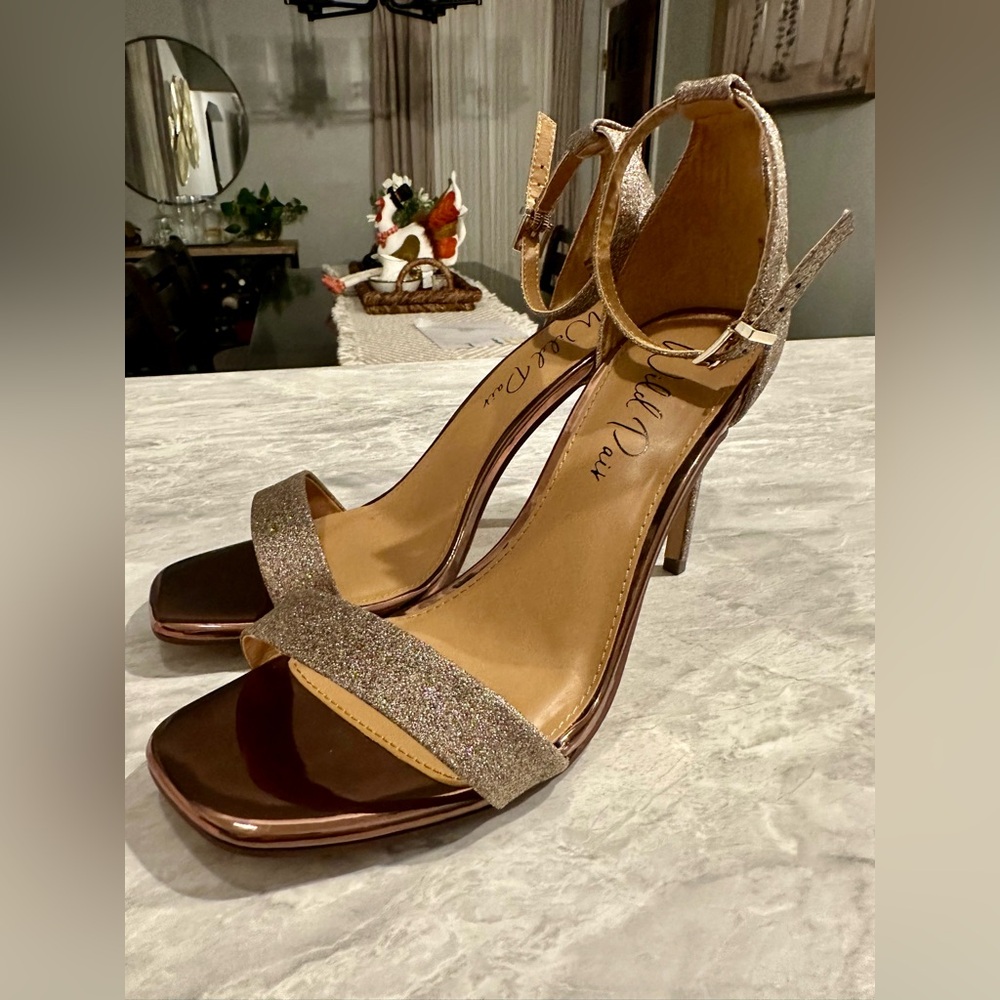 Pink Rainbow bronze Bethie Square Toe Stiletto Sandals Shoes size 9W US